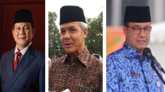 Prabowo Subianto, Ganjar Pranowo dan Anies Baswedan capres teratas di survei