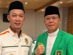 Sekretaris Jenderal Partai Berkarya Fauzan Rachmansyah (kiri) saat menghadiri undangan acara Harlah Partai Persatuan Pembangunan (PPP) di Tangerang, Banten, Jumat, 17 Februari 2023.