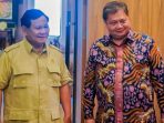 Menteri Pertahanan Prabowo Subianto bertemu Menko Perekonomian Airlangga Hartarto.