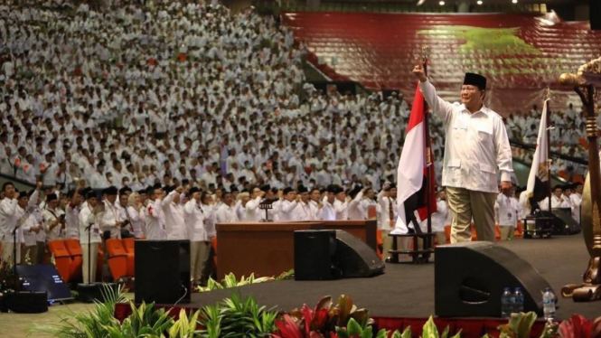 Ketum Prabowo Subianto saat acara Rapimnas Gerindra.